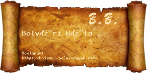 Bolvári Béla névjegykártya
